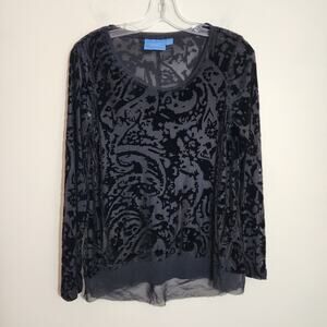 Simply Vera velvet and semi sheer burnout long-sleeve shirt woman's size medium